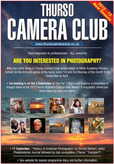 Photograph of Thurso Camera Club  - Next Meeting 17th September