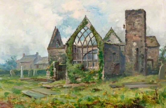 Photograph of Local Painting - 'Old St Peters Kirk And Grave Yard' G. Wright 1902